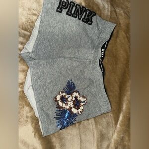 Gray Shorts with Floral Sequin Design